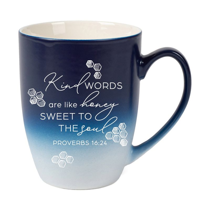 Elanze Designs Kind Words Are Like Honey Sweet To The Soul Two Toned Ombre Matte Navy Blue and White 12 ounce Ceramic Stoneware Coffee Cup Mug, 1 of 2