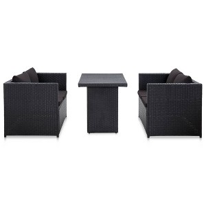 vidaXL - 3 Piece Poly Rattan Patio Lounge Set with Cushions, Black - Weather-Resistant, Outdoor Sofa Set with Sturdy Steel Frame and Easy to Clean - 1 of 4