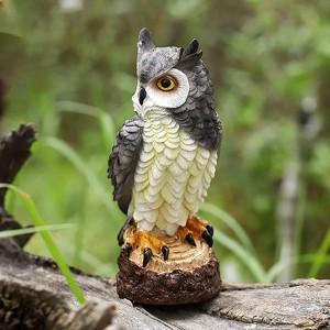 7in Simulated Resin Owl Drive Birds, Lifelike Statue Garden Ornament for Decorating Yard Courtyard Porch Office Scarecrow, Grey - 1 of 4