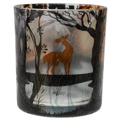 Northlight 3" Hand Painted Forest and Deer Flameless Glass Candle Holder