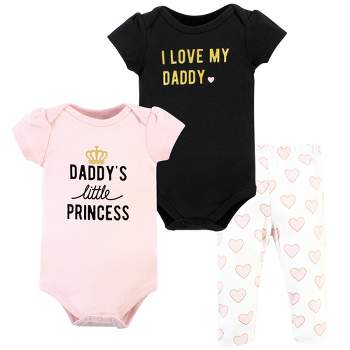 Hudson Baby Infant Girl Cotton Bodysuit and Pant Set, Daddys Little Princess Short Sleeve