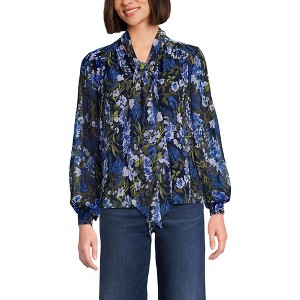 Lands' End Women's Chiffon Removable Tie Neck Blouse - 1 of 4