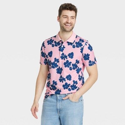 pujingge Mens Polo Shirt Exercise Short Sleeve Button Down Floral Printed 