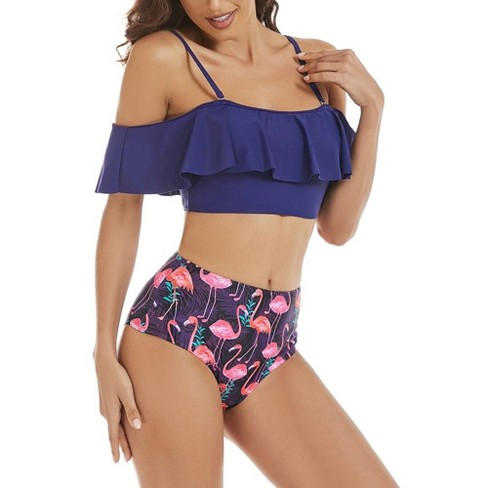 Layered ruffle halter top with floral side ruched bikini best sale