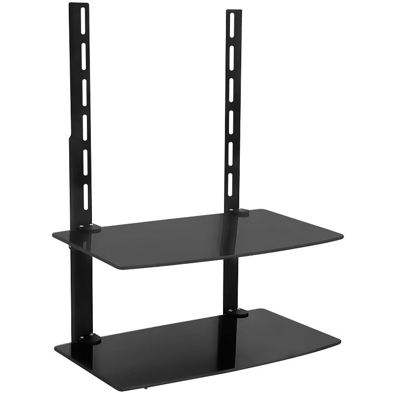 Mount-It! TV Wall Mount Shelf for Cable Box, DVD Player, AV Components and Accessories, Two Shelves, Tempered Glass Storage Bracket, Black, 1 of 9