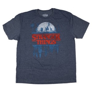 Seven Times Six Stranger Things Shirt Hawkins Upside Down Profile Mens Adult Graphic Print Blue - 1 of 3
