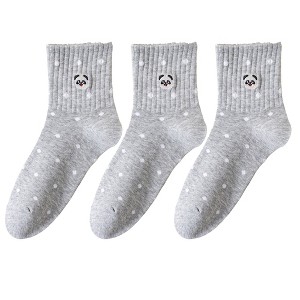 Anna-Kaci 3 Pairs Women's Crew Socks with Polka Dot Pattern and Panda Embroidery - 1 of 4