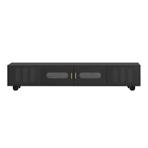 LIVAREEmlen Modern TV Stand for TVs up to 80 Inches with Glass Door, TV Storage Cabinet with Solid Wood Legs and Metal Handles for Living Room - 1 of 4