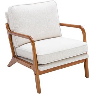 Armchair Arm Wood Frame, Curved Edges, Wooden Legs Modern Accent Upholstered Sofa Chairs for Living Room, Office, L-Shape Boucle Beige - 1 of 4