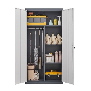 CAVINAS Metal Wardrobe,Closet with Hanging Rod,Compartments,Lockable Closet with Locks,Keys,Wardrobe Closet for Bedroom,Living Room,Laundry Room - 1 of 4