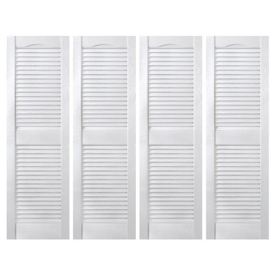 Plastic Development Group 14 x 43 Inch Decorative Exterior Vinyl Plastic Louvered Window Shutters w/ Installation Kit & Instructions, 4 Pack, White
