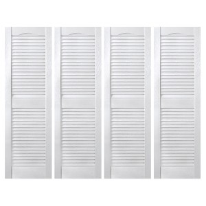 Plastic Development Group 14 x 43 Inch Decorative Exterior Vinyl Plastic Louvered Window Shutters w/ Installation Kit & Instructions, 4 Pack, White - 1 of 4
