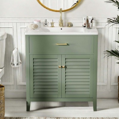 NicBex 29.9" Bathroom Storage Cabinet with Sink, Bathroom Cabinets with 2 Spacious Cabinet Doors, 1 Flip Drawer for Bathroom, Green