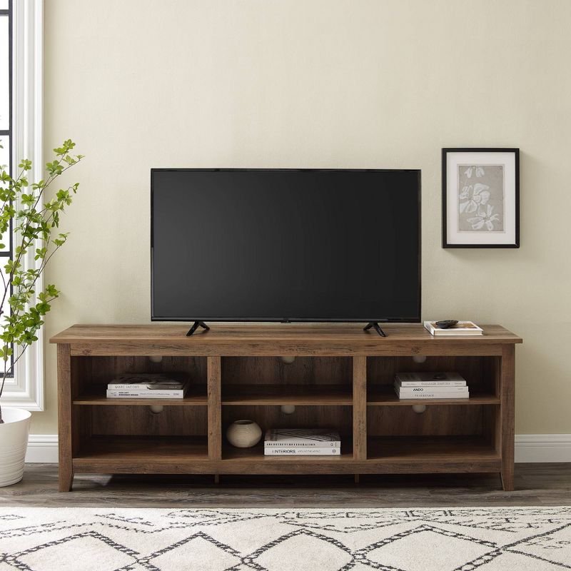 Transitional 6 Cubby Wood Open Storage Wood TV Stand for TVs up to 80"- Saracina Home, 5 of 18