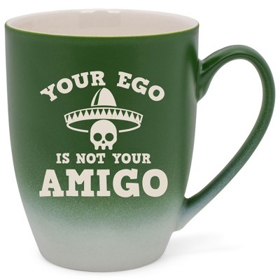 100 North Skull Sombrero 10 Ounce Green and White Two Toned Ombre, Comfortably Fits Your Hands, Ceramic Tea Coffee Cup Mug, Your Ego Is Not Your Amigo