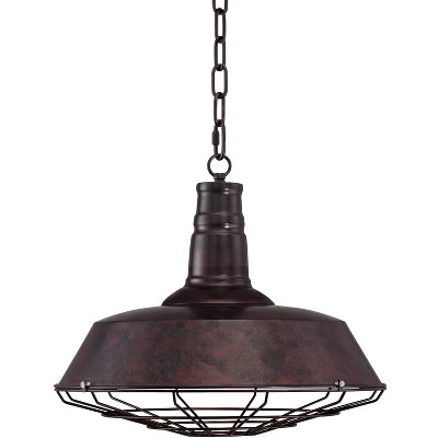 Franklin Iron Works Rust Bronze Cage Pendant Light 18 1/4" Wide Industrial Farmhouse Fixture for Kitchen Island Dining Room