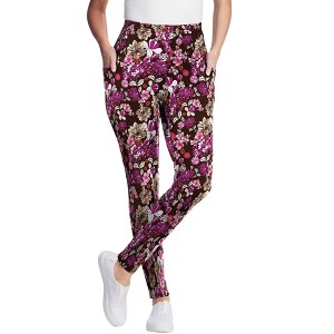 Woman Within Petite Stretch-Cotton Knit Pull-On Printed Pocket Leggings - 1 of 3