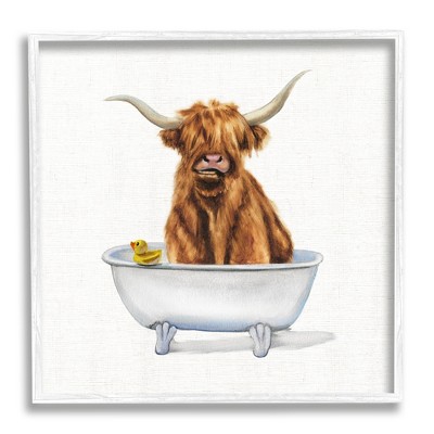 Stupell Industries Shaggy Country Cattle in Bathtub Rubber Duck