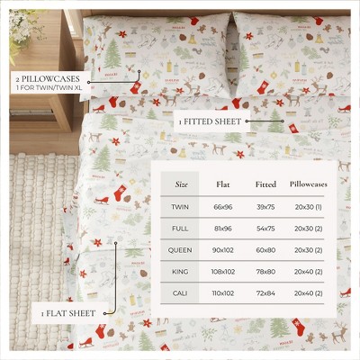Twin Gray Holiday Print Cotton Flannel Sheet Set