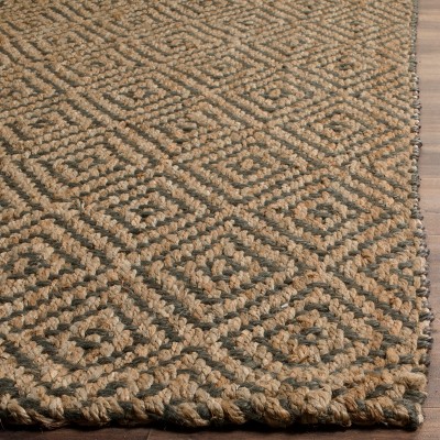 Natural Grey Handwoven Geometric Jute Area Rug 3x5