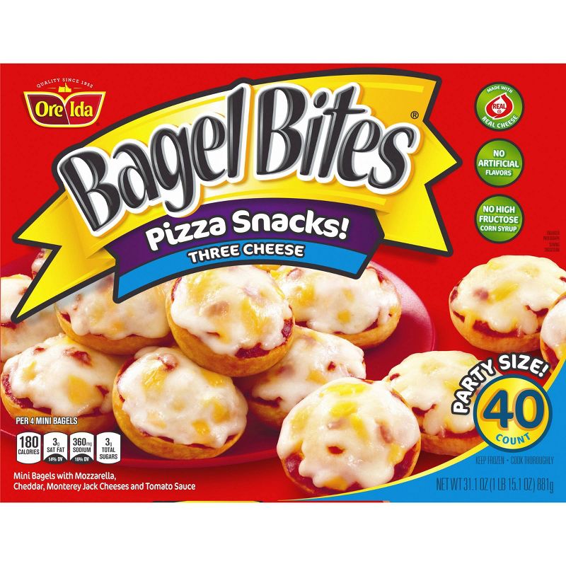 Bagel Bites Three Cheese Mini Pizza Bagel Frozen Snacks - 31.1oz/40ct, 3 of 18