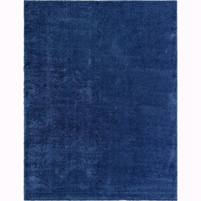 Navy Blue Solid Synthetic Rectangular Rug for Indoor Use