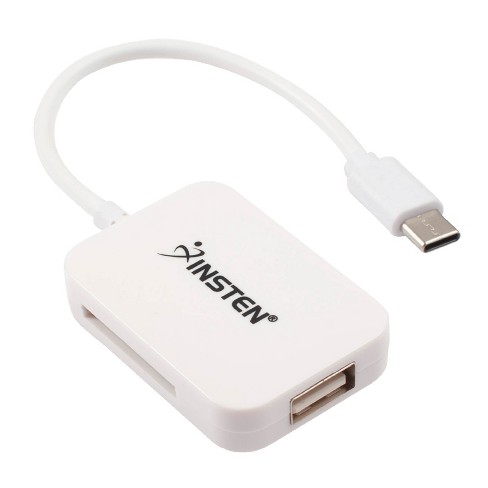 Insten Usb C Card Reader With Usb Hub, Portable Card Adapter, For Sdxc, Sdhc,  Sd, Micro Sdxc, Micro Sd, Micro Sdhc, Fast Reader / Writer, White : Target