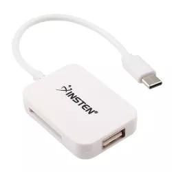 Insten USB C Card Reader with USB Hub, Portable Card Adapter, For SDXC, SDHC, SD, Micro SDXC, Micro SD, Micro SDHC, Fast Reader / Writer, White