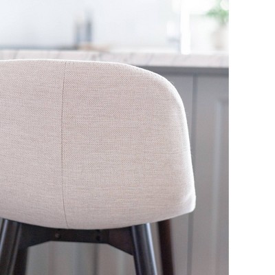 Keaton Beige Upholstered Wood Counter Stool with Footrest