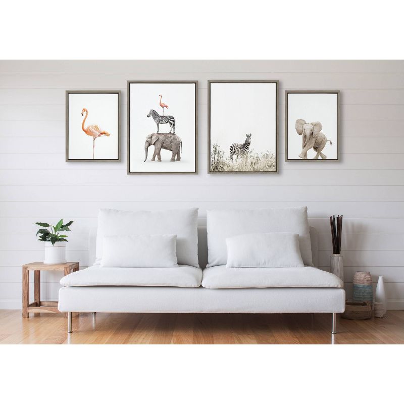 Kate &#38; Laurel All Things Decor (Set of 4) Sylvie Zebra in Tall Grass Flamingo Standing Baby Elephant Walk Wall Art Set by Amy Peterson, 3 of 6