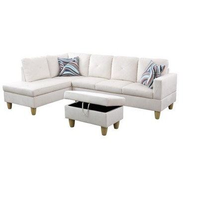DOMETOUR Modern 3-Piece Living Room Sofa Set (Sofa+Left Side Chaise+Ottoman)