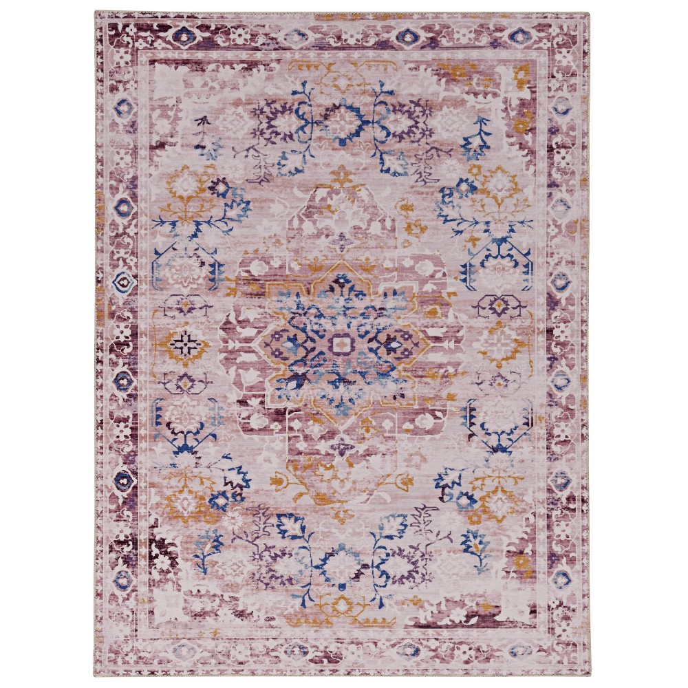 Photos - Area Rug Linon 3'x5' Washable Micah Rug Ivory/Gold - : Stain-Resistant, Pet Friendly, Low Pile, Medallion Pattern, Indoor Use 