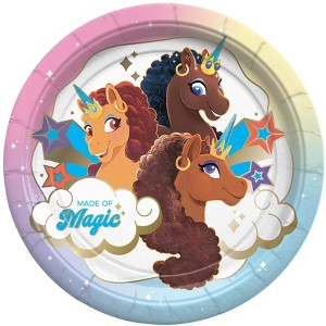 Treasures Gifted Afro Unicorn Dinner Plates 9in - Disposable Paper Plates - Afro Unicorn Birthday Party Supplies - 1 of 4