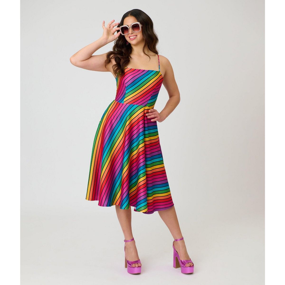 Unique Vintage Women's Spaghetti Strap Midi Dress