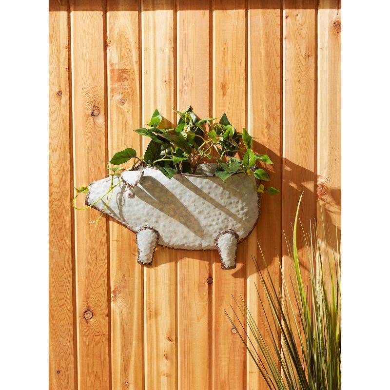 Zingz &#38; Thingz 4&#34; Pig Galvanized Novelty Iron Outdoor Wall Planter Pot Gray, 4 of 9