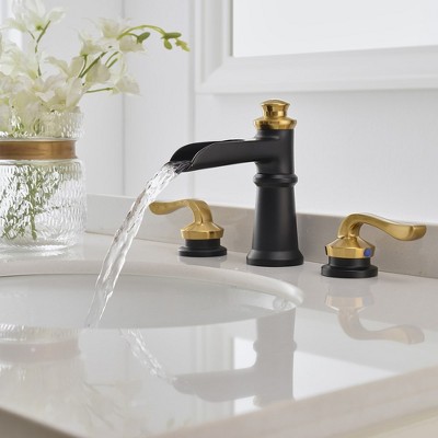 8-Inch Black and Gold Waterfall Widespread Bathroom Faucet