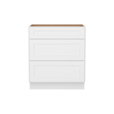 Shaker White Solid Wood 3-Drawer Base Kitchen Cabinet