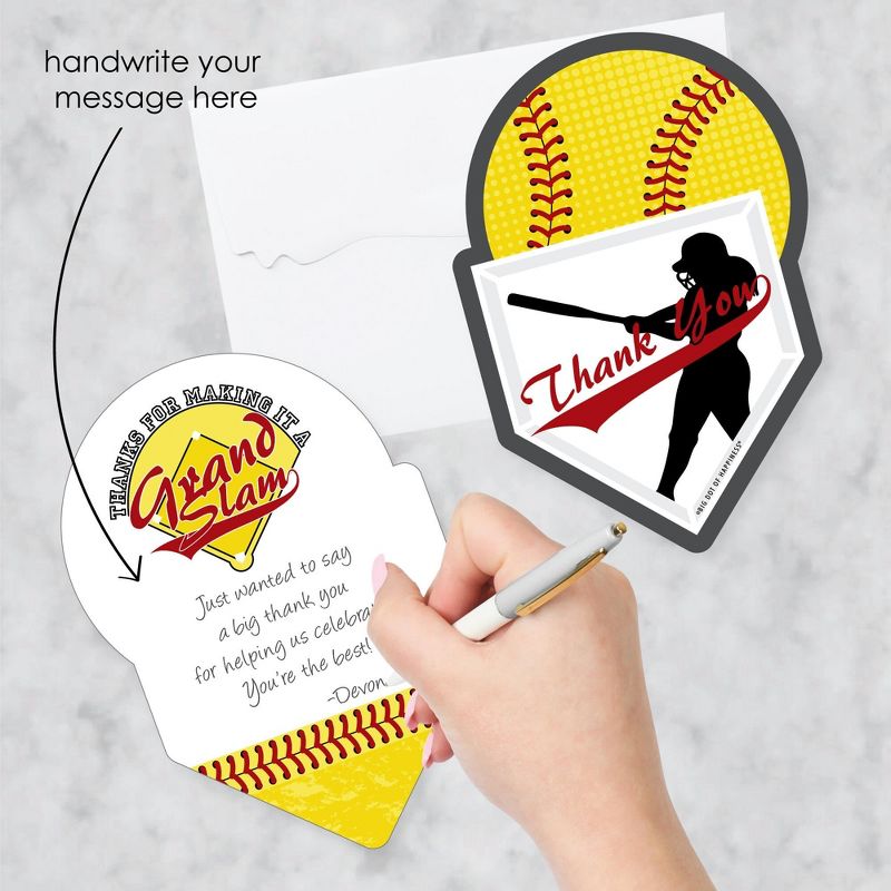 Big Dot of Happiness Grand Slam - Fastpitch Softball - Shaped Thank You Cards - Birthday or Baby Shower Thank You Note Cards & Envelopes - Set of 12, 2 of 8