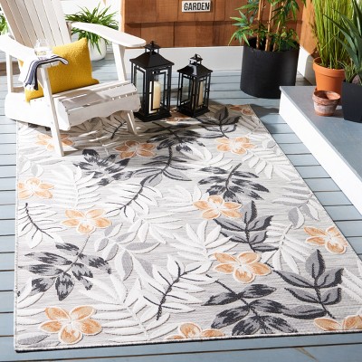 Gray Floral Synthetic Indoor/Outdoor Area Rug 6'5" x 9'6"