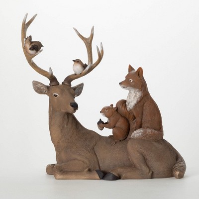 23"H Sullivans Christmas Deer Figurine With Animals Brown Indoor Christmas Decor
