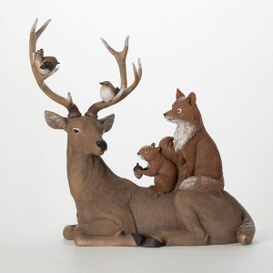 23"H Sullivans Christmas Deer Figurine With Animals Brown Indoor Christmas Decor - 1 of 3