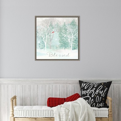 Blessed Winter Scene Christmas Canvas Art in Grey Frame