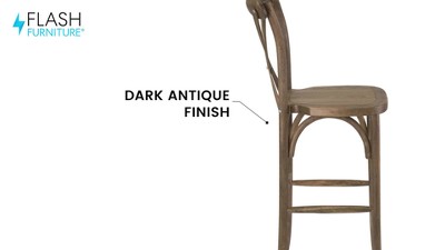 Antique Dark Brown Ash Wood Barstool with Burlap Cushion
