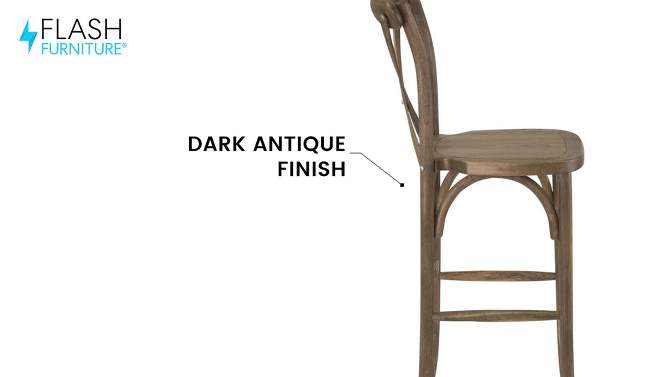Flash Furniture HERCULES Series Dark Antique Wood Cross Back Barstool with Cushion, 2 of 7, play video