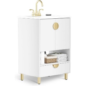 phiestina 24" White Modern Bathroom Vanity, Fully Pre-Assembled with Ceramic Sink, 2 Doors & 1 Drawer, Faucet Not Included - 1 of 4