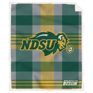 NCAA North Dakota State Bison Plaid Steel Royal Plush Faux Shearling Blanket - 1 of 2