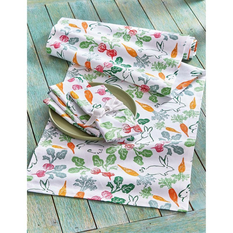 TAG Veggie Bunny Radish, Carrot, and Bunny Print on White Background Cotton Machine Washable Table Runner Décor Decoration, 72" x 18"-in., 3 of 4