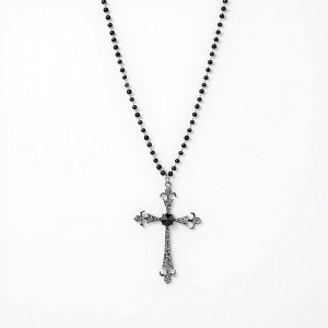 Anna-Kaci Women's Gothic Cross Pendant Necklace with Crystal Accents and Beaded Chain - Black - 1 of 4