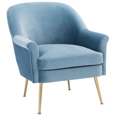 Rodrik Light Blue Velvet and Wood Accent Chair
