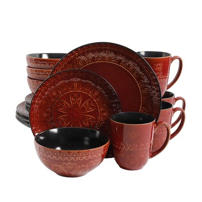 Gibson Elite 16pc Stoneware Milanto Dinnerware Set Red